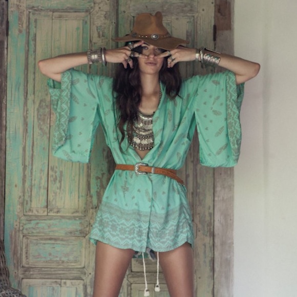 Other - Bohemian Mint Green Southwestern Kimono Beach Coverup